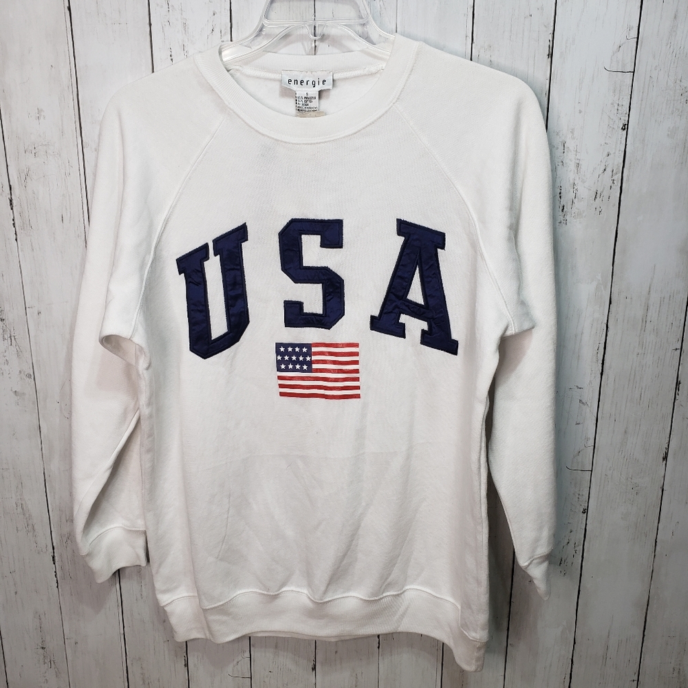 Vintage Deadstock New! Energie White USA Crewneck Sweatshirt Size Small.